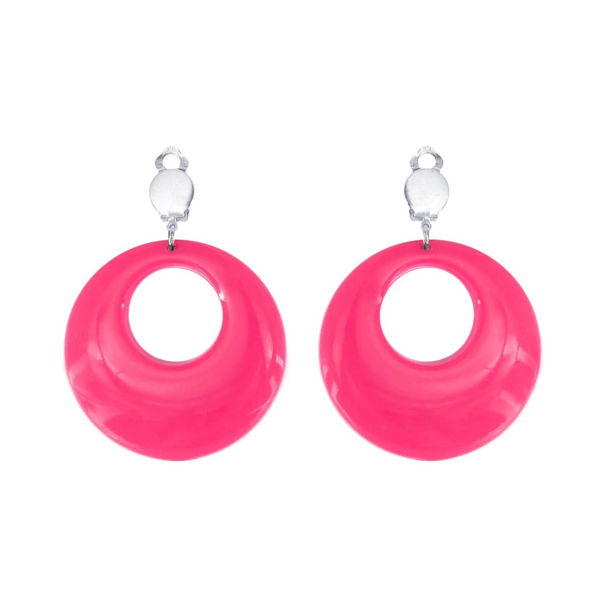 Neonrosa Hoop &Ouml;rh&auml;ngen clip-on 4,5 cm PP och metall