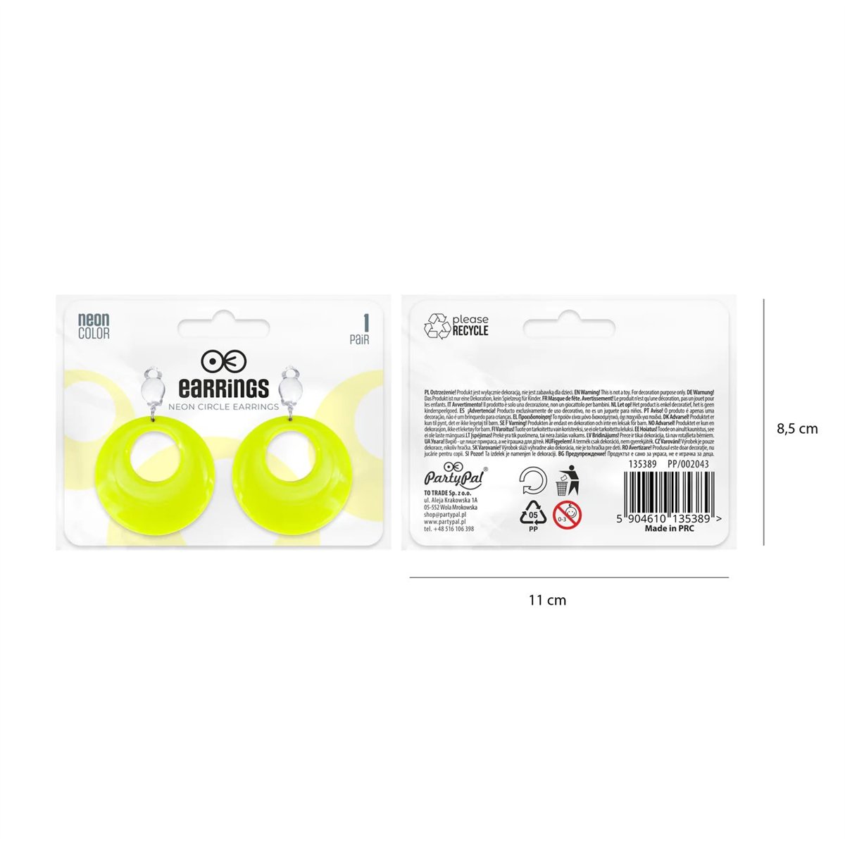 1 par Hoop-&ouml;rh&auml;ngen Clips Neongul 4,5 cm