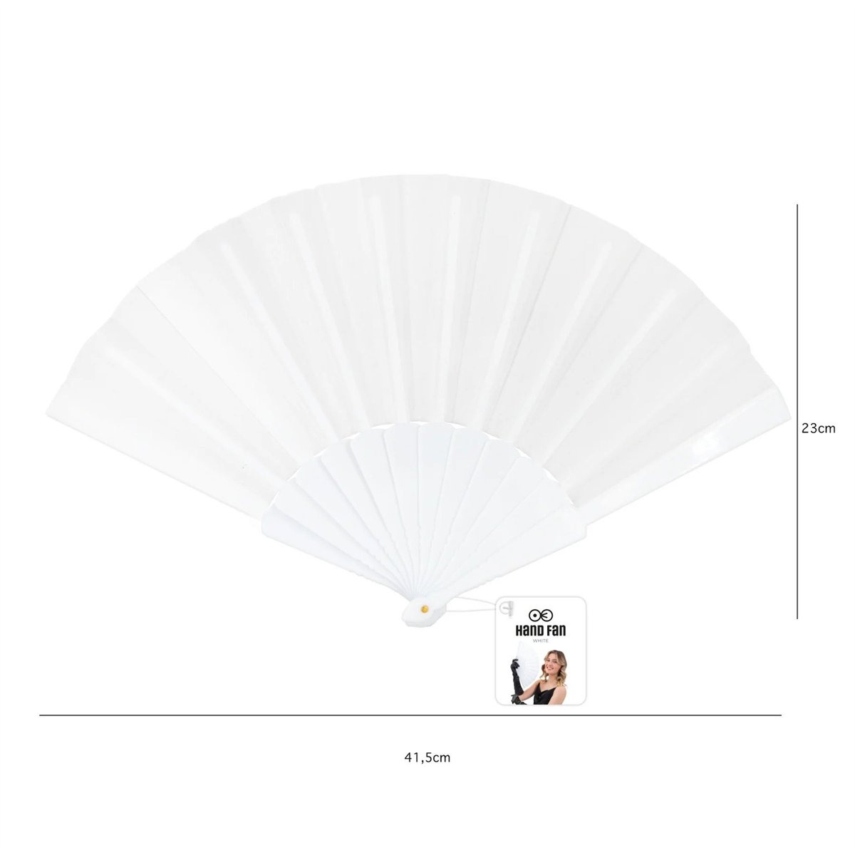 Handfläkt vit 23 cm, textil och plast Handfläkt vit 23 cm, textil och plast
