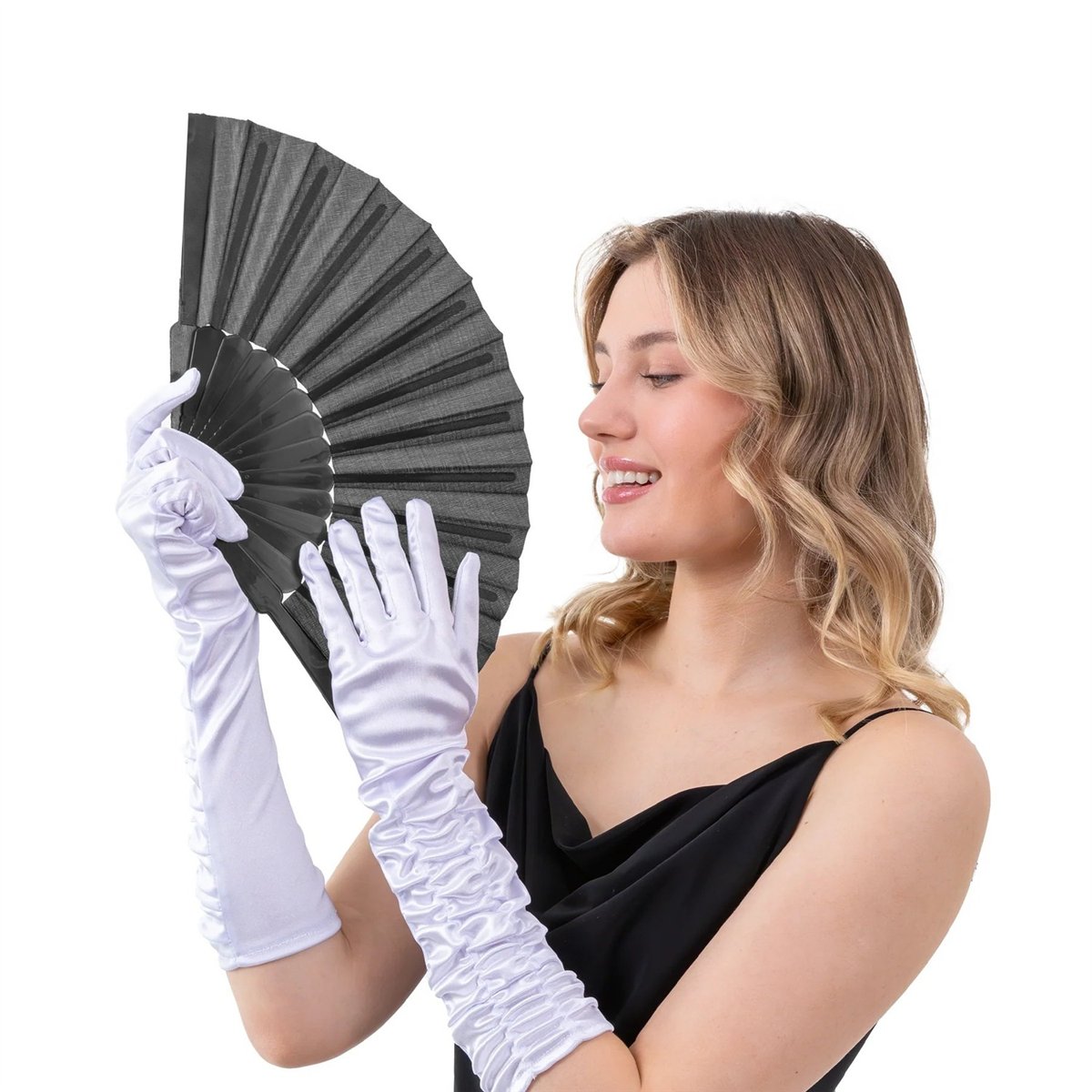 Svart handvifte i plast och textil 23 cm Svart handvifte i plast och textil 23 cm