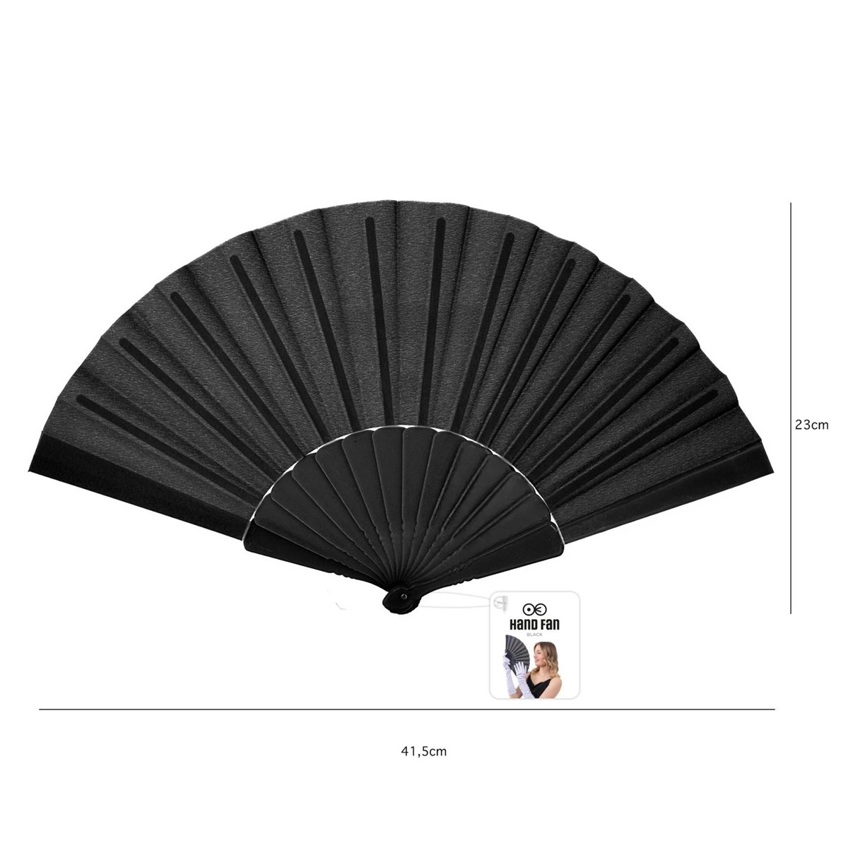 Svart handvifte i plast och textil 23 cm Svart handvifte i plast och textil 23 cm