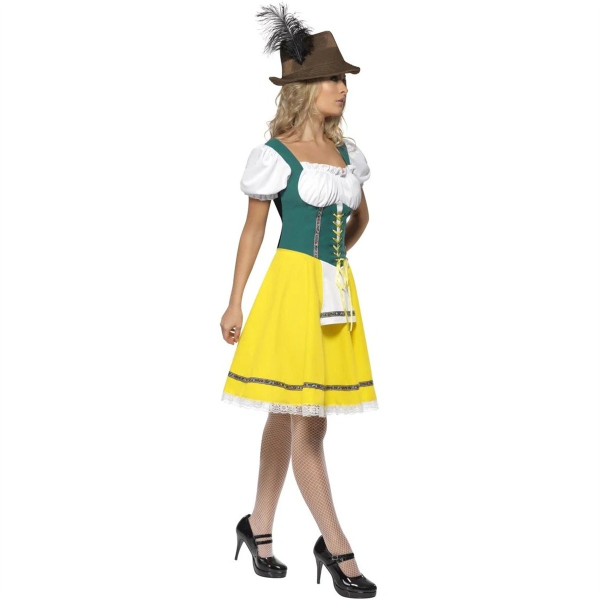 Dirndl Tyrolerkjol Gul/Gr&ouml;n Oktoberfest str. S