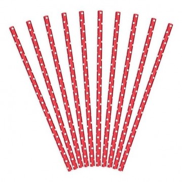 10 st Pappersugrör Dots rött - vitt