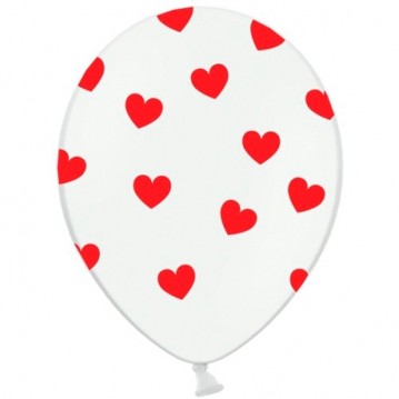 6 st Vita ballonger med röda hjärtan