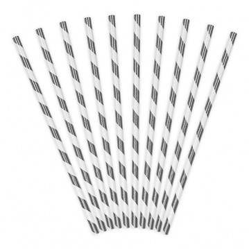 10 st Papperssugrör Twiste Metallic silver - vit