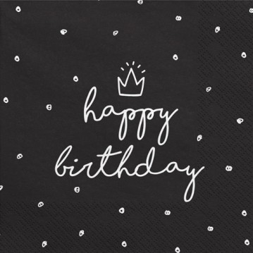 20 st Happy Birthday servetter svart