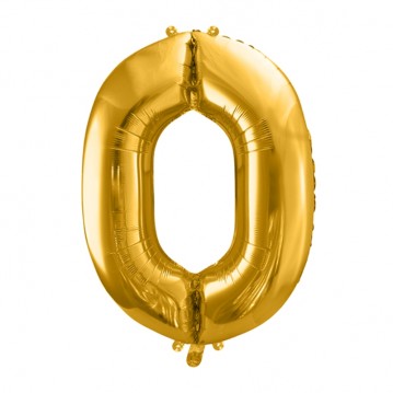 Guld 0 siffra ballong - ca 35 cm